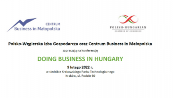 Banner konferencji Doing Business in Hungary organizowanej w Krakowie